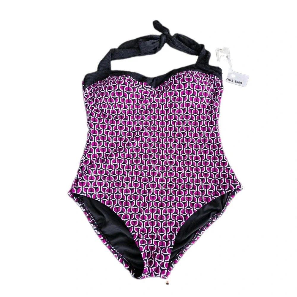 LANDS' END Size LG Geometric Tankini One-Piece Swimsuit (333)